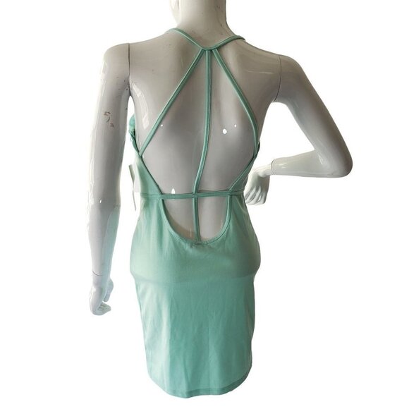 Tobi Strappy Open Back Mini Sheath Dress Green Aqua Poly Spandex Women Small NWT - Picture 2 of 10